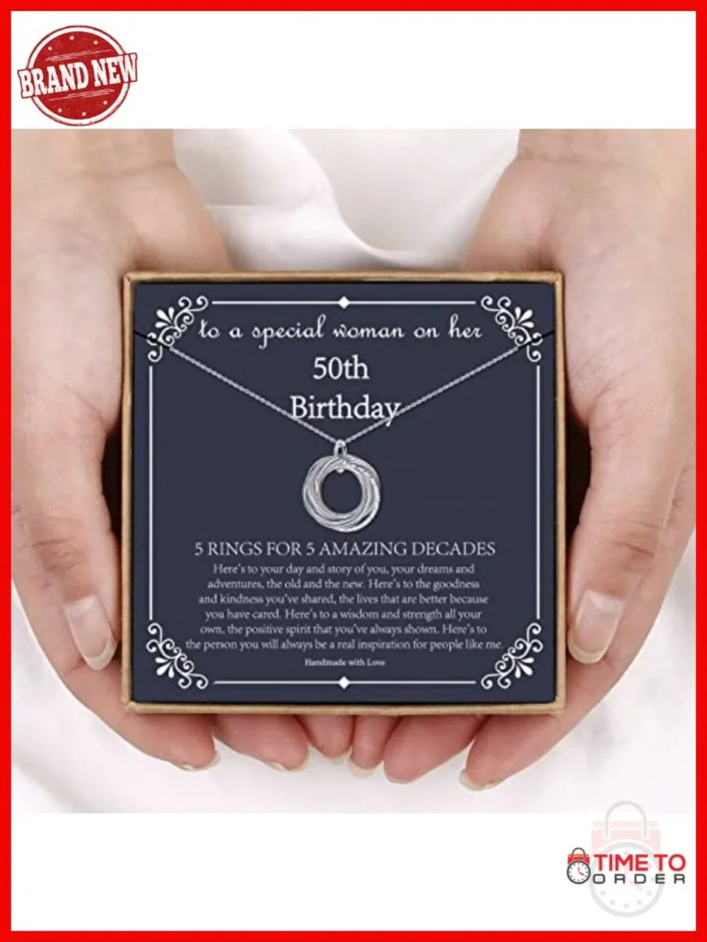50th Birthday Pendant Necklace with 5 Rings Sterling Silver